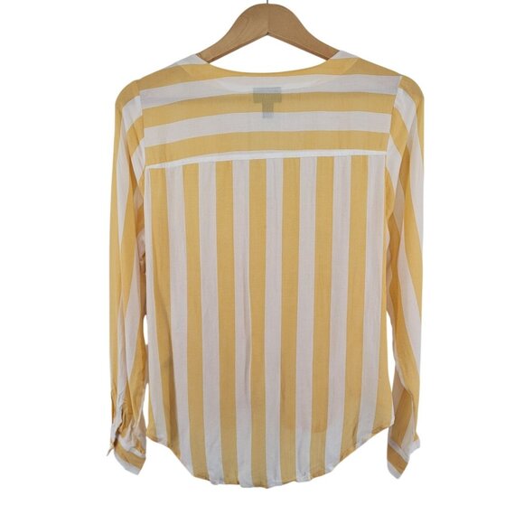 A.N.A Womens Gold Stripe Button-Down Drape Front Blouse Small Rayon Fabric Long - Picture 4 of 8